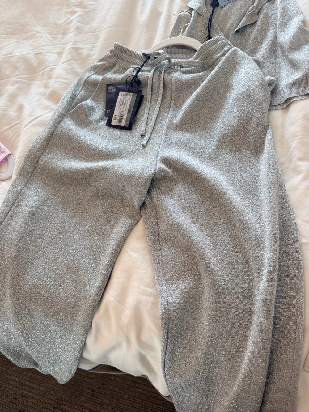 Prada Metallic Light Silver Knit Drawstring Pants